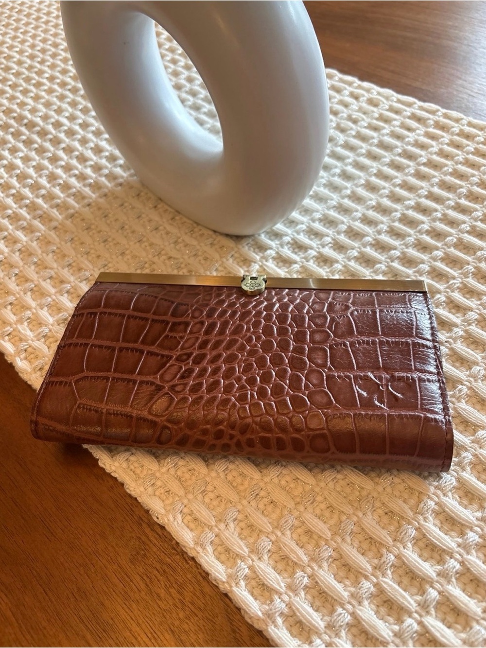 Patricia Nash Cauchy Classic Brown Croc-Embossed Women's Clutch Wallet